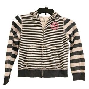ABERCROMBIE Hoodie Girls Size 7/8 Full Zip White Blue Stripes Jacket Pockets